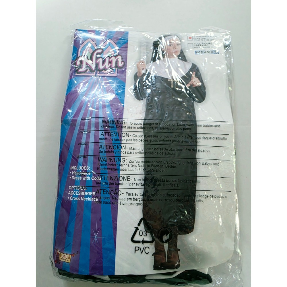 Forum Novelties Adult Nun Costume Black Dress Headpiece Set 63422 Size Adult